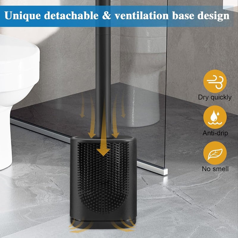 GAXMNS Silicone Toilet Brush and Holder Bendable Efficient Cleaning Wall Mounted Toilet Bowl Brush with Long Handle Brush Head and Silicone Bristles No Rusty Handles Problem (Black) - Image 5